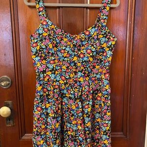 Wild Fable Black Floral Print Sleeveless Button Front Romper- Women’s Size Large